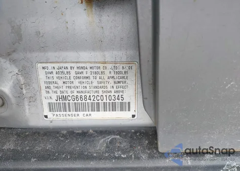 2002 Honda Accord 2.3 Ex/2.3 Se из США, поврежденный, VIN JHMCG66842C010345